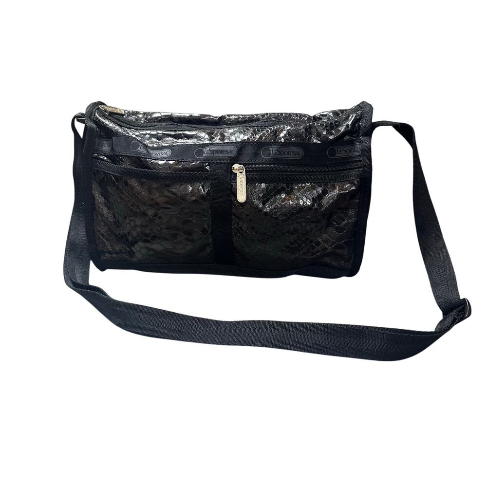 LeSportsac Black Snake Print Shoulder Satchel Bag